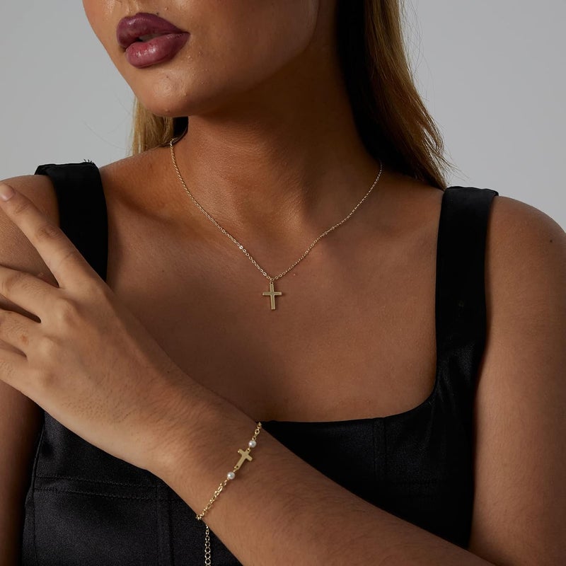 VIROMY Gold Cross Necklace for Women 14K Gold Plated Cute Sidways Cross Pendant Choker Necklaces Simple Trendy Everyday Jewelry for Women - Image 3